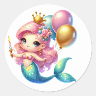 Niedliche farbenfrohe Mermaid-Aufkleber Runder Aufkleber