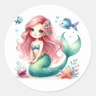 Niedliche farbenfrohe Mermaid-Aufkleber Runder Aufkleber