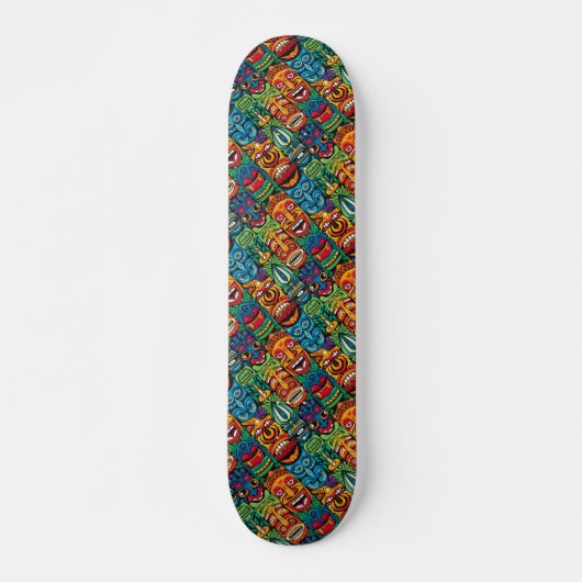 Niedliche farbenfrohe moderne tropische Tiki-Gesic Skateboard (Vorne)