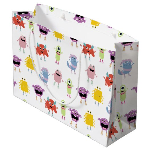 Niedliche farbenfrohe Monster Funny Kids Children  Große Geschenktüte (Rückseite Schrägansicht)