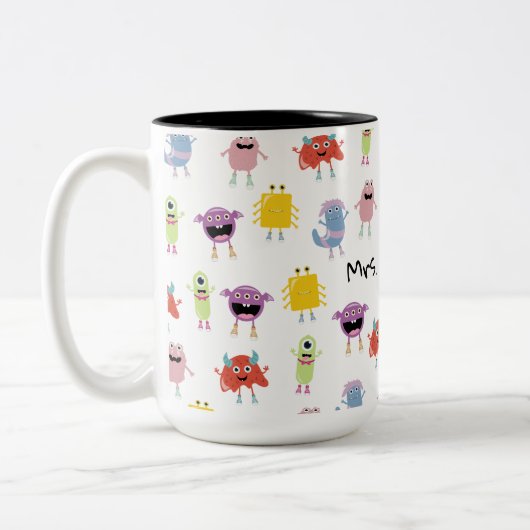 Niedliche farbenfrohe Monster Funny Kids Pattern T Zweifarbige Tasse (Links)