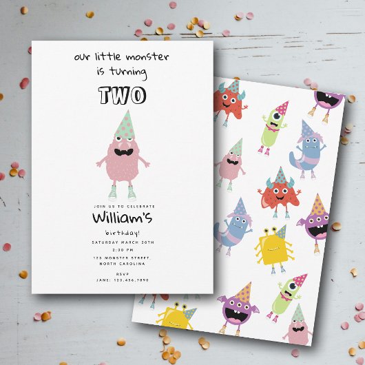 Niedliche farbenfrohe Monster Funny Kindergeburtst Einladung