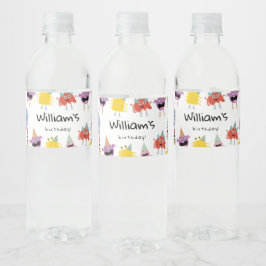 Niedliche farbenfrohe Monster Funny Kindergeburtst Wasserflaschenetikett