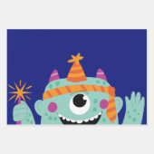 Niedliche farbenfrohe Monster Geschenkpapier Set (Vorderseite)