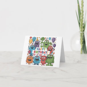 Niedliche farbenfrohe Monster mit Balloons zum Geb Karte