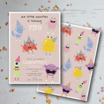 Niedliche farbenfrohe Monster Pink Girls Geburtsta