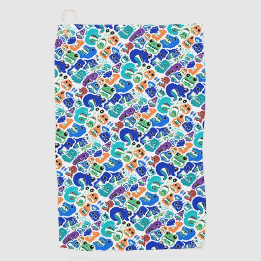 Niedliche farbenfrohe Monster sehen sich Mustern g Golfhandtuch (Vorderseite)