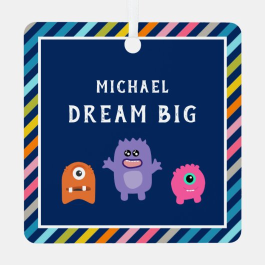 Niedliche farbenfrohe Monster Traumhaft Grosses Ki Ornament Aus Metall (Rückseite)