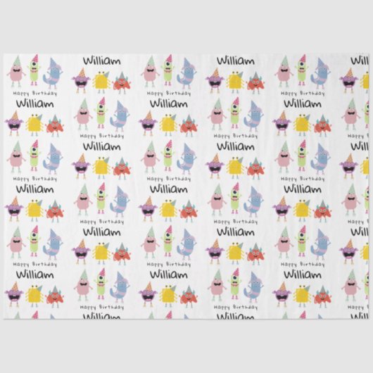 Niedliche farbenfrohe Monster Witziger Kindergebur Seidenpapier (Vorderseite)