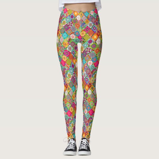 Niedliche farbenfrohe, nahtlose Dekorationsmuster Leggings (Vorderseite)