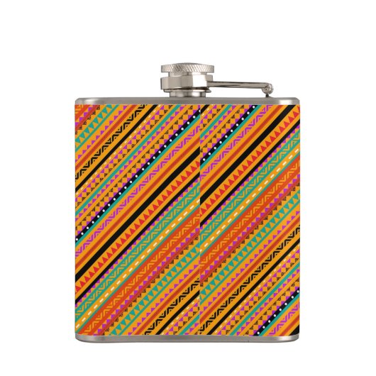 Niedliche, farbenfrohe, native Aztec-Muster Flachmann (Rückseite)