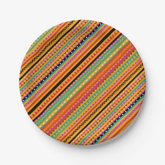 Niedliche, farbenfrohe, native Aztec-Muster Pappteller (Vorderseite)