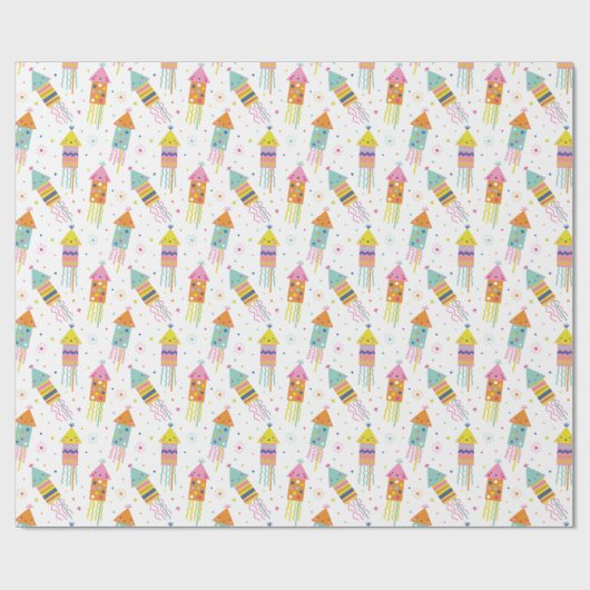 Niedliche, farbenfrohe Neujahrsfeuerwerke Geschenkpapier (Flach)