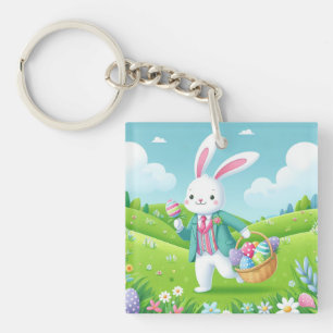 Niedliche, farbenfrohe Osterhase Schlüsselanhänger