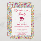 Niedliche farbenfrohe Paisley Mustergraduierungspa Einladung (Vorne/Hinten)