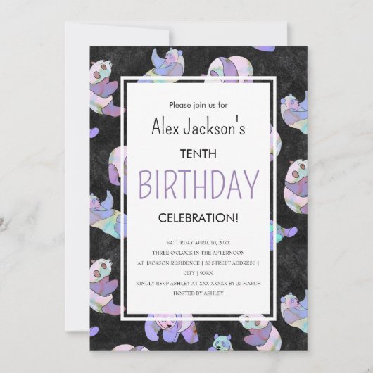 Niedliche Farbenfrohe Panda-Bärenvorlage Einladung (Vorderseite)