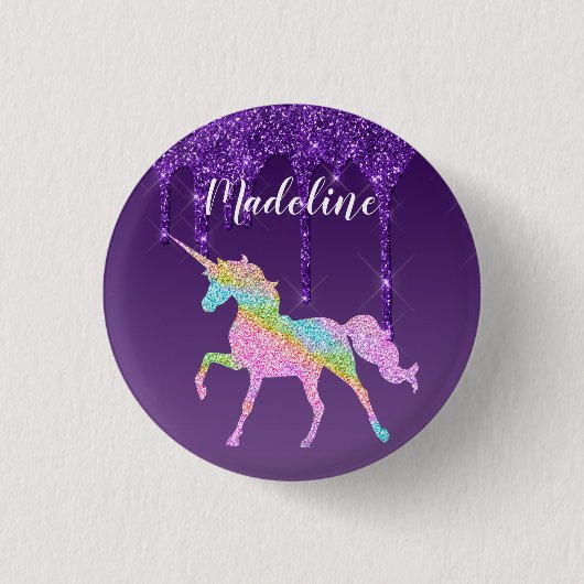 Niedliche Farbenfrohe Personalisierte Einhorn Button (Vorderseite)