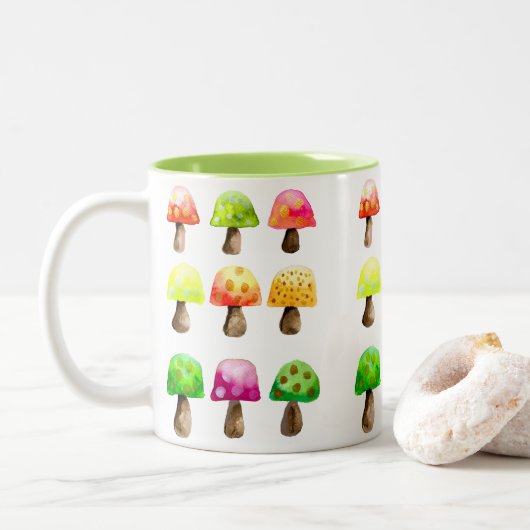 Niedliche farbenfrohe Pilze Zwei-Tone-Kaffee-Tasse Zweifarbige Tasse (Mit Donut)