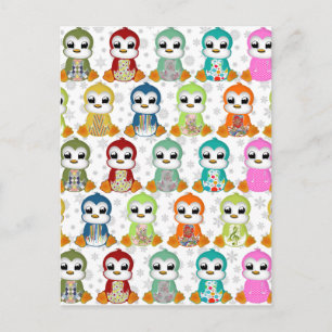 Niedliche, farbenfrohe Pinguine Blume Postkarte