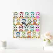 Niedliche, farbenfrohe Pinguine Blume Quadratische Wanduhr (Zuhause)