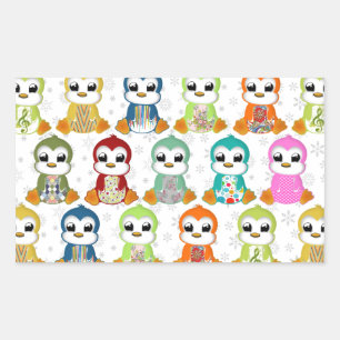 Niedliche, farbenfrohe Pinguine Blume Rechteckiger Aufkleber