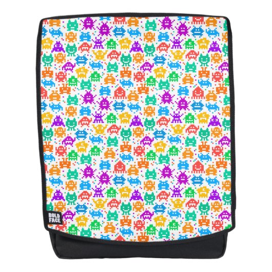 Niedliche, farbenfrohe, pixelförmige Monstmuster Rucksack (Vorderseite)