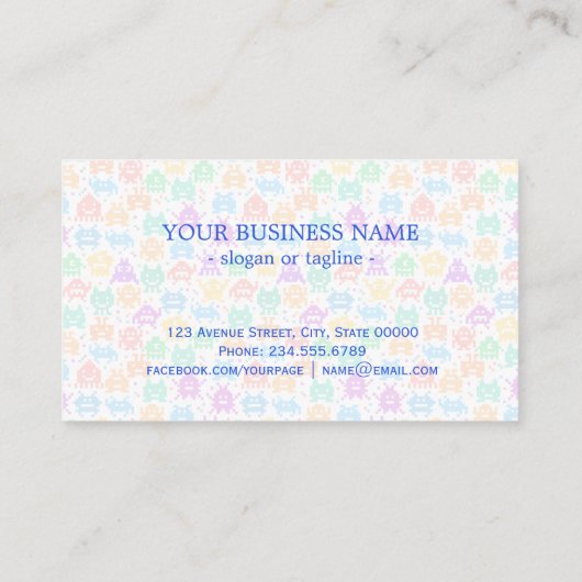 Niedliche, farbenfrohe, pixelförmige Monstmuster Visitenkarte (Rückseite)