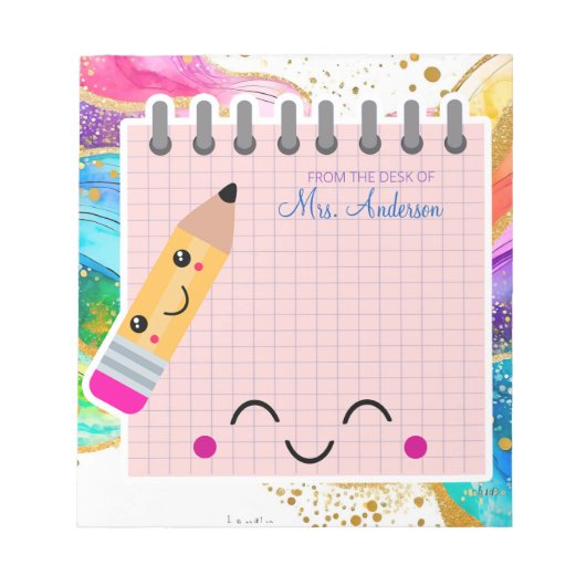 Niedliche Farbenfrohe Rainbow Pastel Lehrer Wertsc Notizblock (Vorderseite)