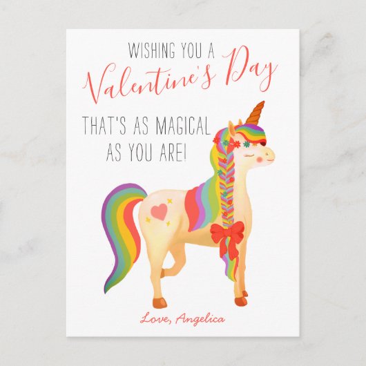 Niedliche Farbenfrohe Regenbogen Einhorn Valentins Postkarte (Vorderseite)