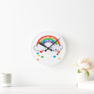 Niedliche Farbenfrohe Regenbogen Hörner Klingt Gay Runde Wanduhr