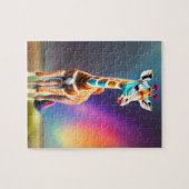 Niedliche Farbenfrohe Regenbogenfarben Giraffe Puzzle (Horizontal)