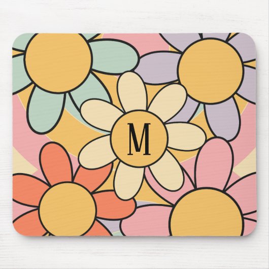 Niedliche farbenfrohe Retrostil-Blume Mousepad (Vorne)