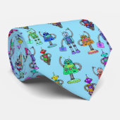 Niedliche, farbenfrohe Roboter auf blauem Hintergr Krawatte (Gerollt)