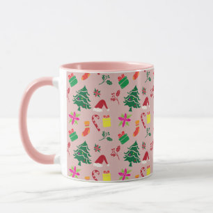 Niedliche Farbenfrohe rosa Rosa Frohe Weihnachtsmu Tasse