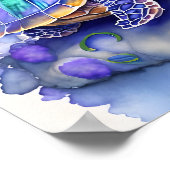 Niedliche, farbenfrohe Schildkröte umgeben von Blu Poster (Ecke)