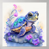 Niedliche, farbenfrohe Schildkröte umgeben von Blu Poster (Vorne)