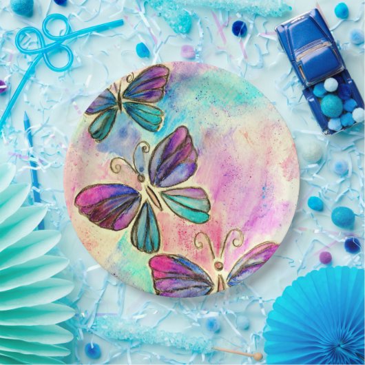 Niedliche Farbenfrohe Schmetterlinge Pappteller (Party)