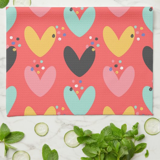 Niedliche, farbenfrohe Valentinherzen Geschirrtuch (Gefaltet)