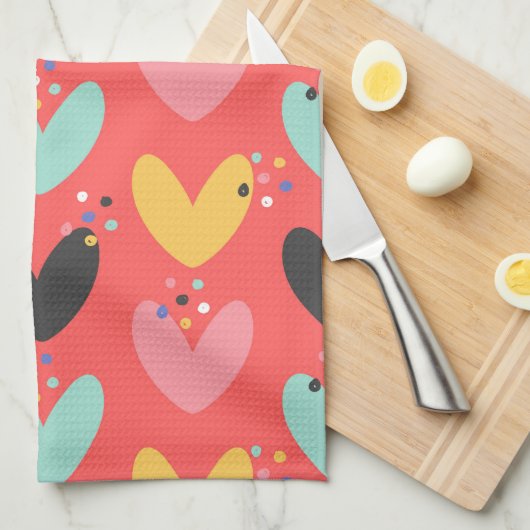 Niedliche, farbenfrohe Valentinherzen Geschirrtuch (Viertel Falte)