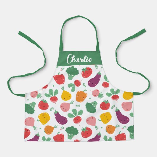 Niedliche, farbenfrohe Veggies auf weißem Hintergr Schürze (Vorderseite)