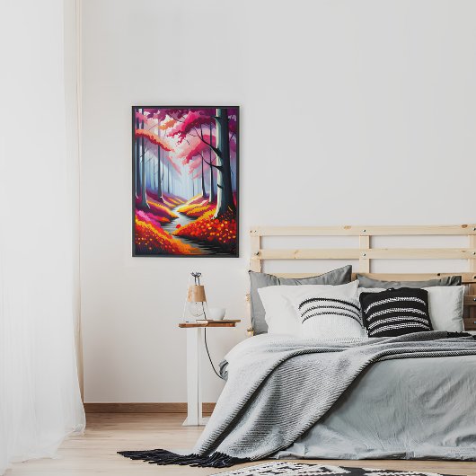 Niedliche farbenfrohe Waldflorenlandschaft Poster