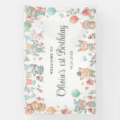 Niedliche farbenfrohe Waldtiere Geburtstag Hinterg Banner (Vertikal)