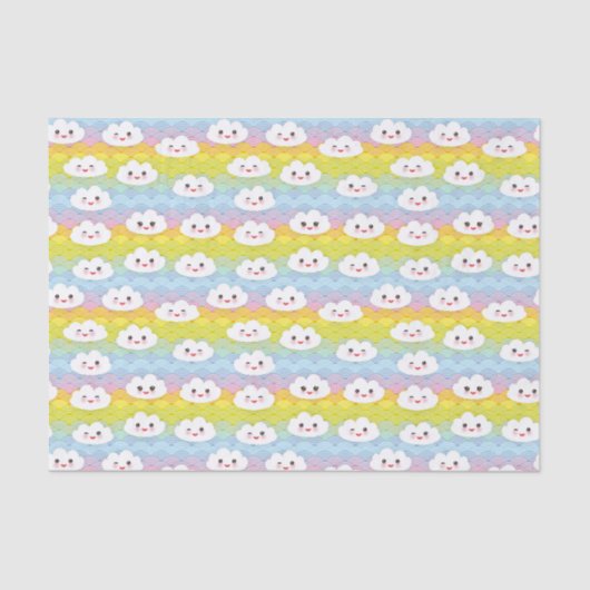 Niedliche farbenfrohe Waves Kawaii Emoji Clouds Mu Seidenpapier (Vorderseite)