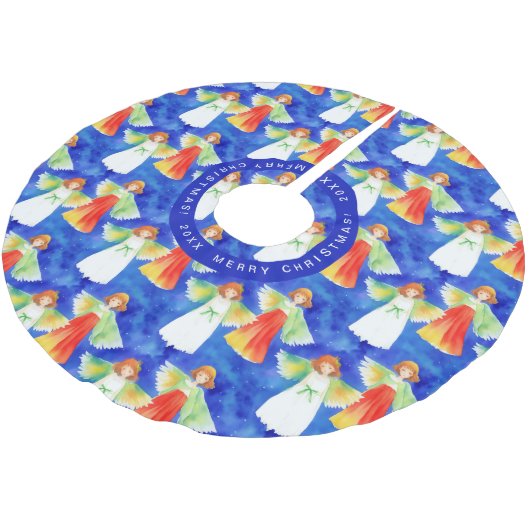 Niedliche Farbenfrohe WeihnachtsAngeln Polyester Weihnachtsbaumdecke (Schrägansicht)