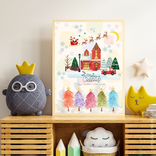 Niedliche Farbenfrohe Weihnachtsdekoration im Kind Poster