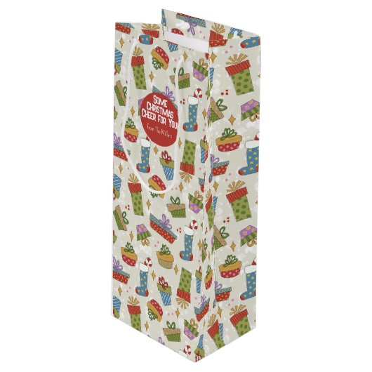 Niedliche, farbenfrohe Weihnachtsgeschenke Liquor Geschenktüte Für Weinflaschen (Vorderseite Schrägansicht)