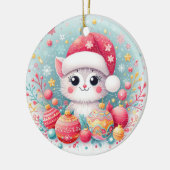Niedliche, farbenfrohe Weihnachtskatze Keramik Ornament (Links)
