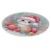 Niedliche, farbenfrohe Weihnachtskatze Schneidebrett (Ecke)
