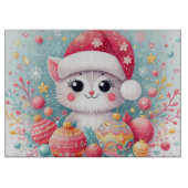 Niedliche, farbenfrohe Weihnachtskatze Schneidebrett (Vorderseite)