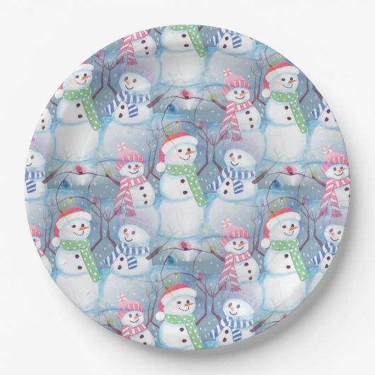 Niedliche Farbenfrohe Wintersaison Snowman-Muster Pappteller (Vorderseite)